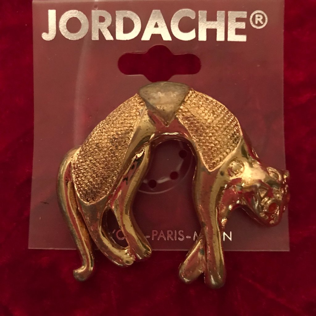 Vintage Jordache Cat Pin Or Brooch Gold Tone